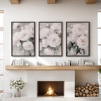 White Peony Floral Wall Art Set of 3 — Romantic Framed Canvas Prints for Bedroom