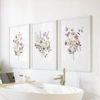 Floral Art Set of 3. Watercolor Wildflower Bouquet Prints